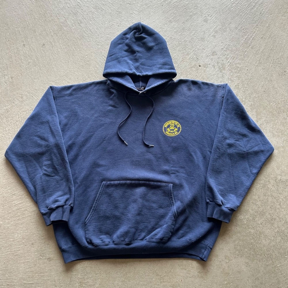 Vintage US Navy Sweatshirt Size XL Navy Blue Inshore Boat Unit 25 Hoodie US Flag